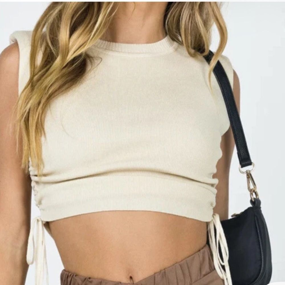 Princess Polly RALPHIE  BEIGE /Cream Ruched Crop Top size XS/S